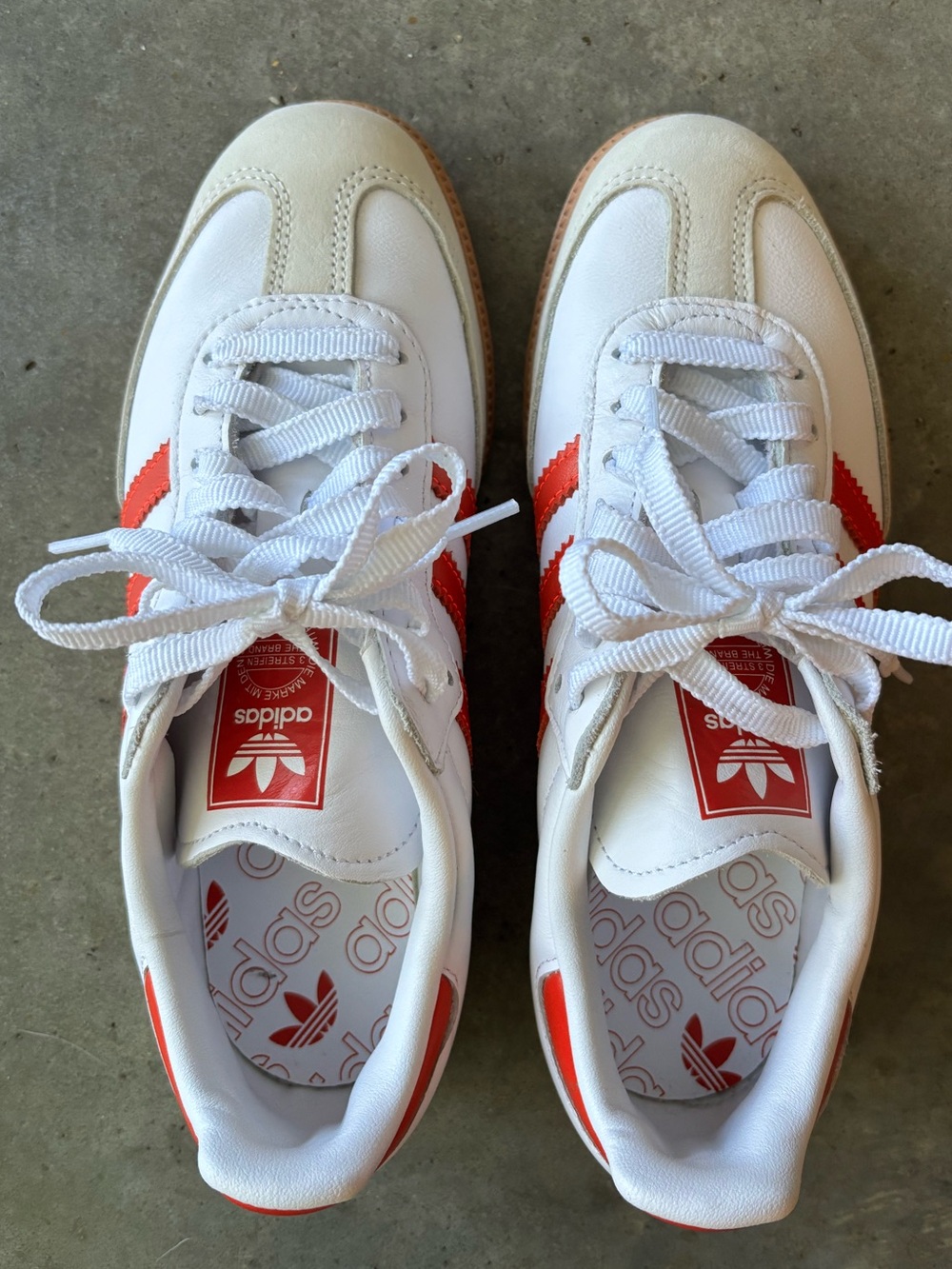 NWOT White and Lucid (Bright Crimson) Red Stripe OG Samba. Gum Sole. - Picture 3 of 7